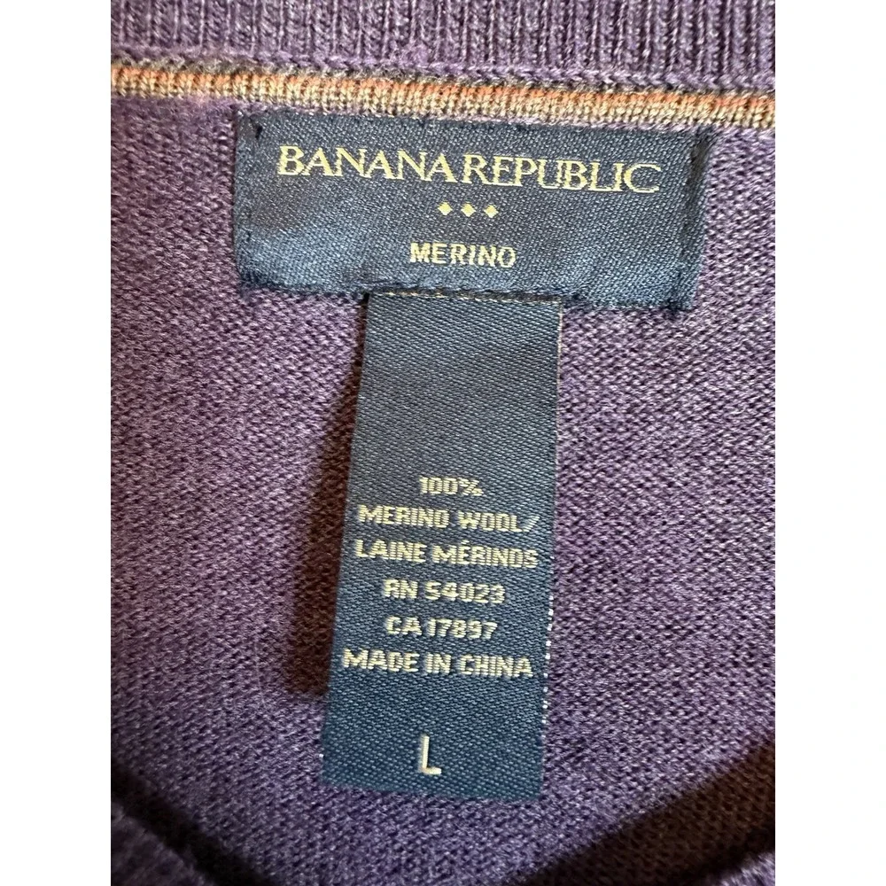 Banana Republic Sweater Men Large‎ Purple 100% Merino Wool Golf Preppy Classic
